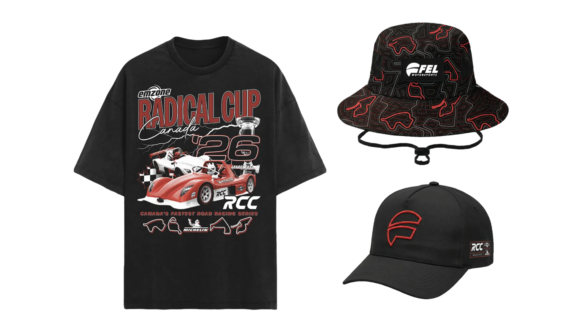 Custom event merch, graphic tee, patterned bucket hat and embroidered snapback by LTD Customs