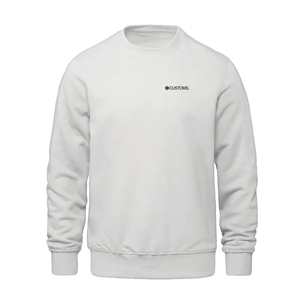 Custom white heavyweight crewneck sweatshirt with a left-chest logo