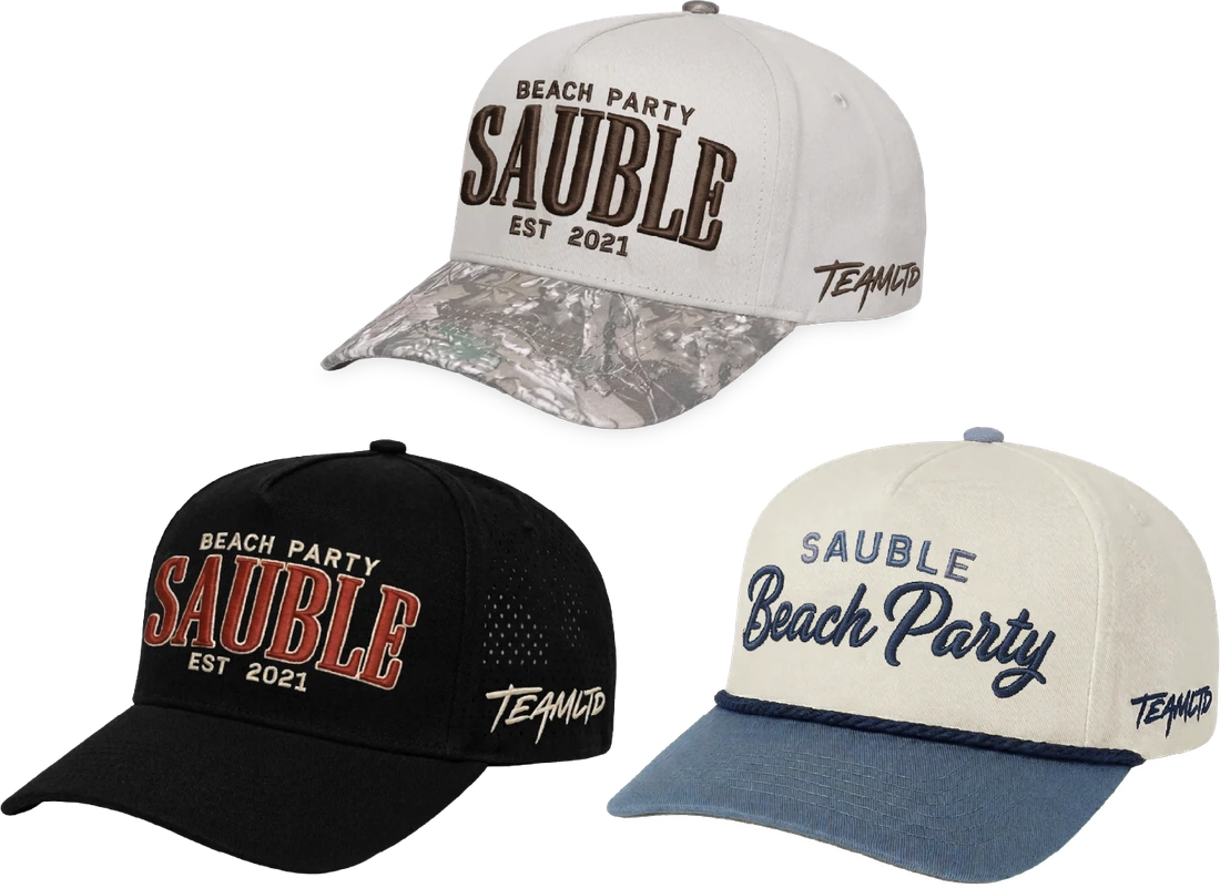 Festival snapback hats in three colourways with 3D embroidery