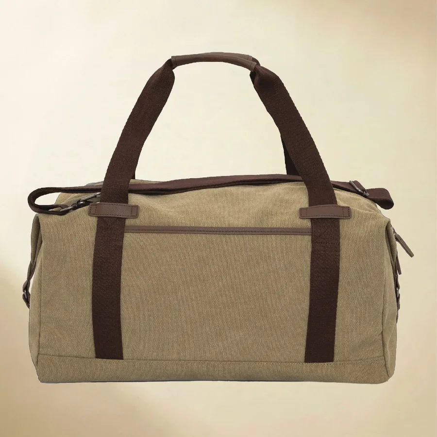 Washed canvas 35L duffle bag with leather-look handles