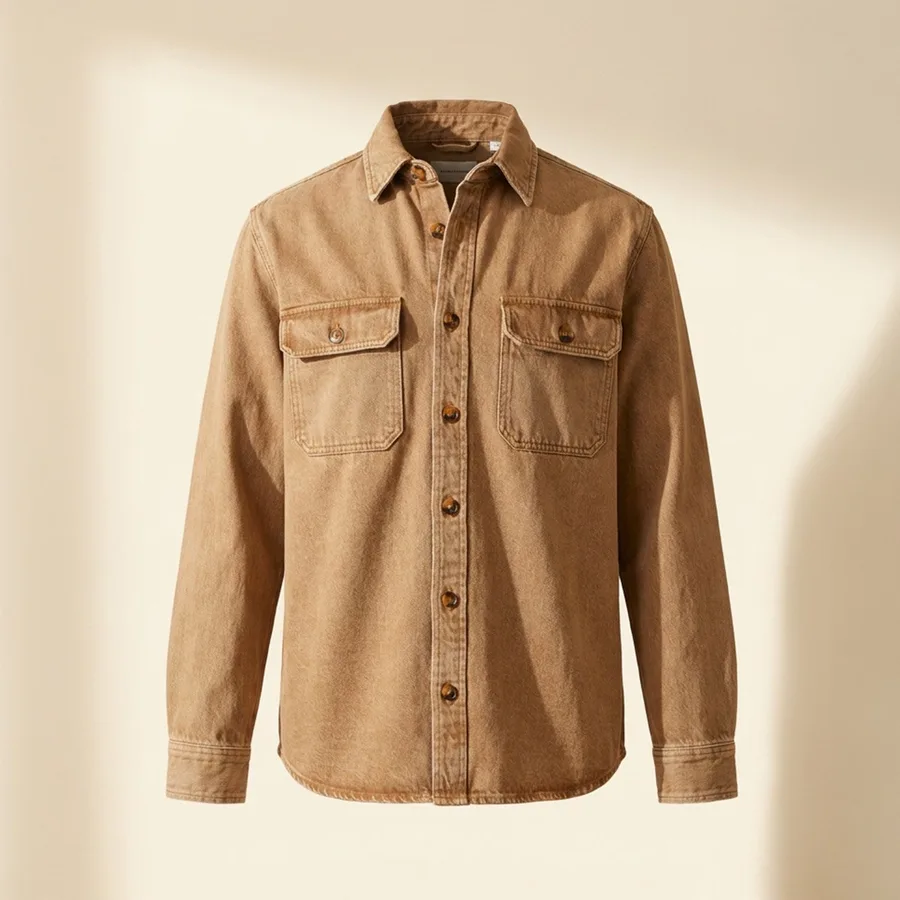 Homestead denim button up overshirt in saddle