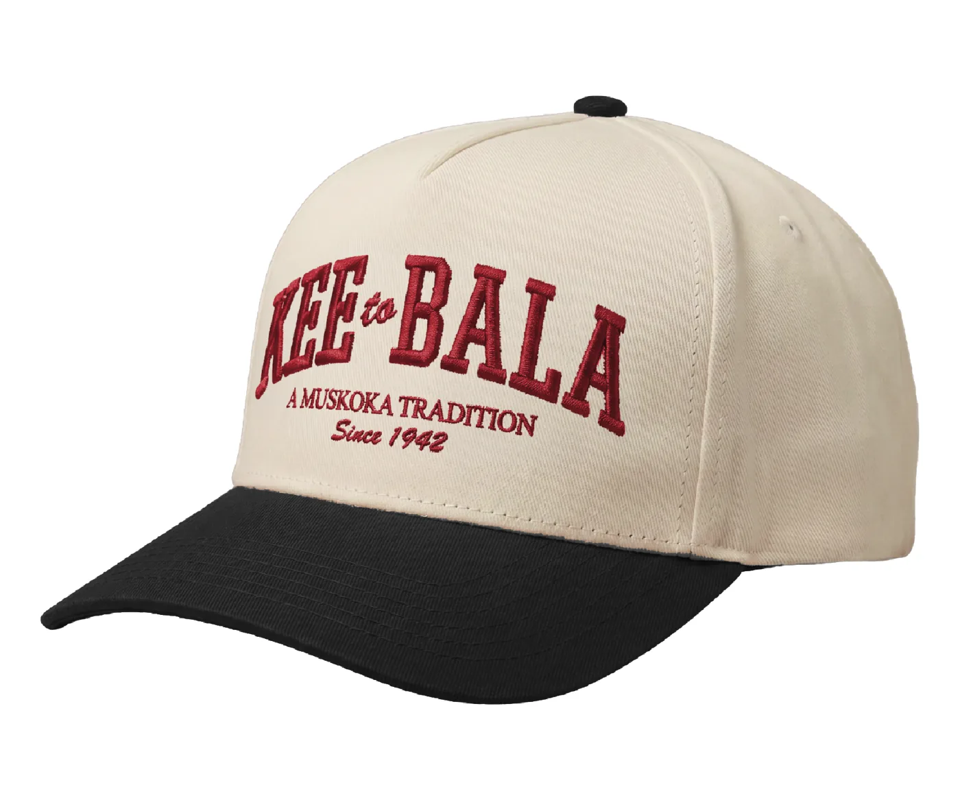 KEE to Bala cream and black custom snapback with red 3D puff embroidery