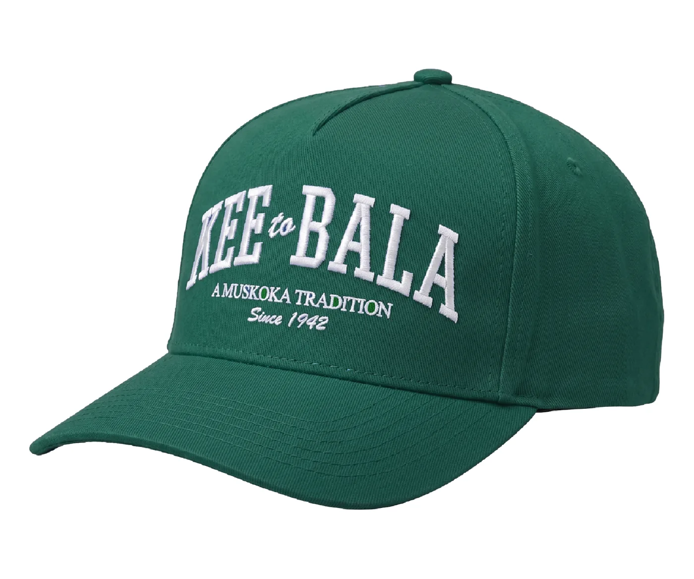KEE to Bala forest green custom snapback with white 3D embroidery