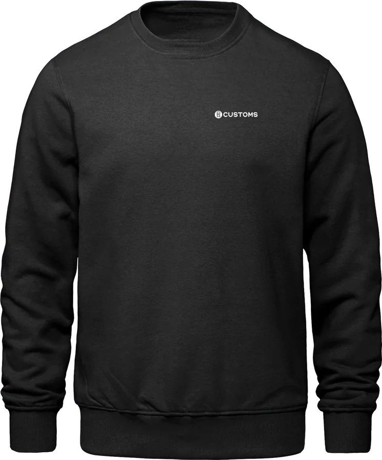 Custom black heavyweight crewneck sweatshirt with an embroidered left-chest logo by LTD Customs