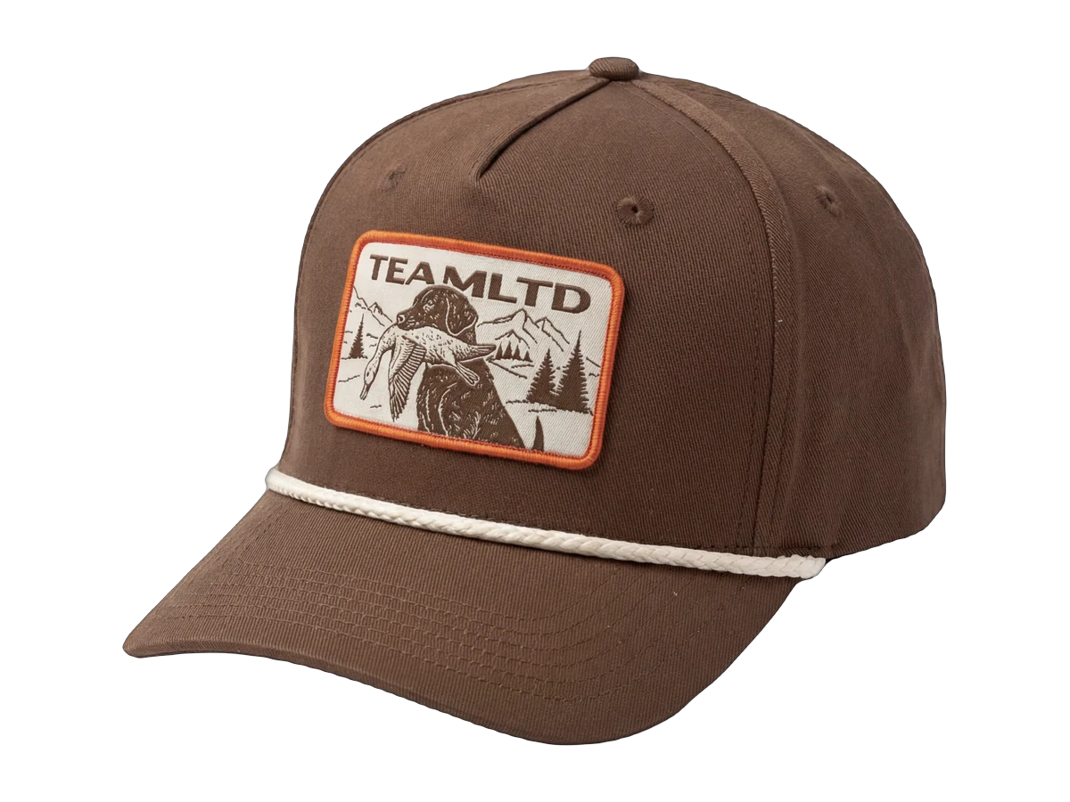 TEAMLTD brown rope hat with woven patch, retail-quality custom headwear