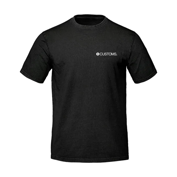 Black vintage-wash t-shirt with a left-chest logo