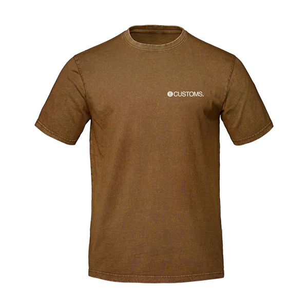 Caramel vintage-wash t-shirt with a left-chest logo