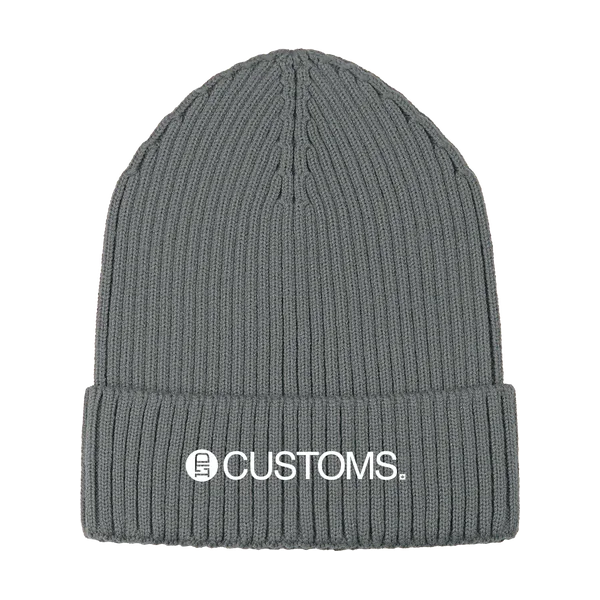 Grey heather ribbed toque with an embroidered cuff logo
