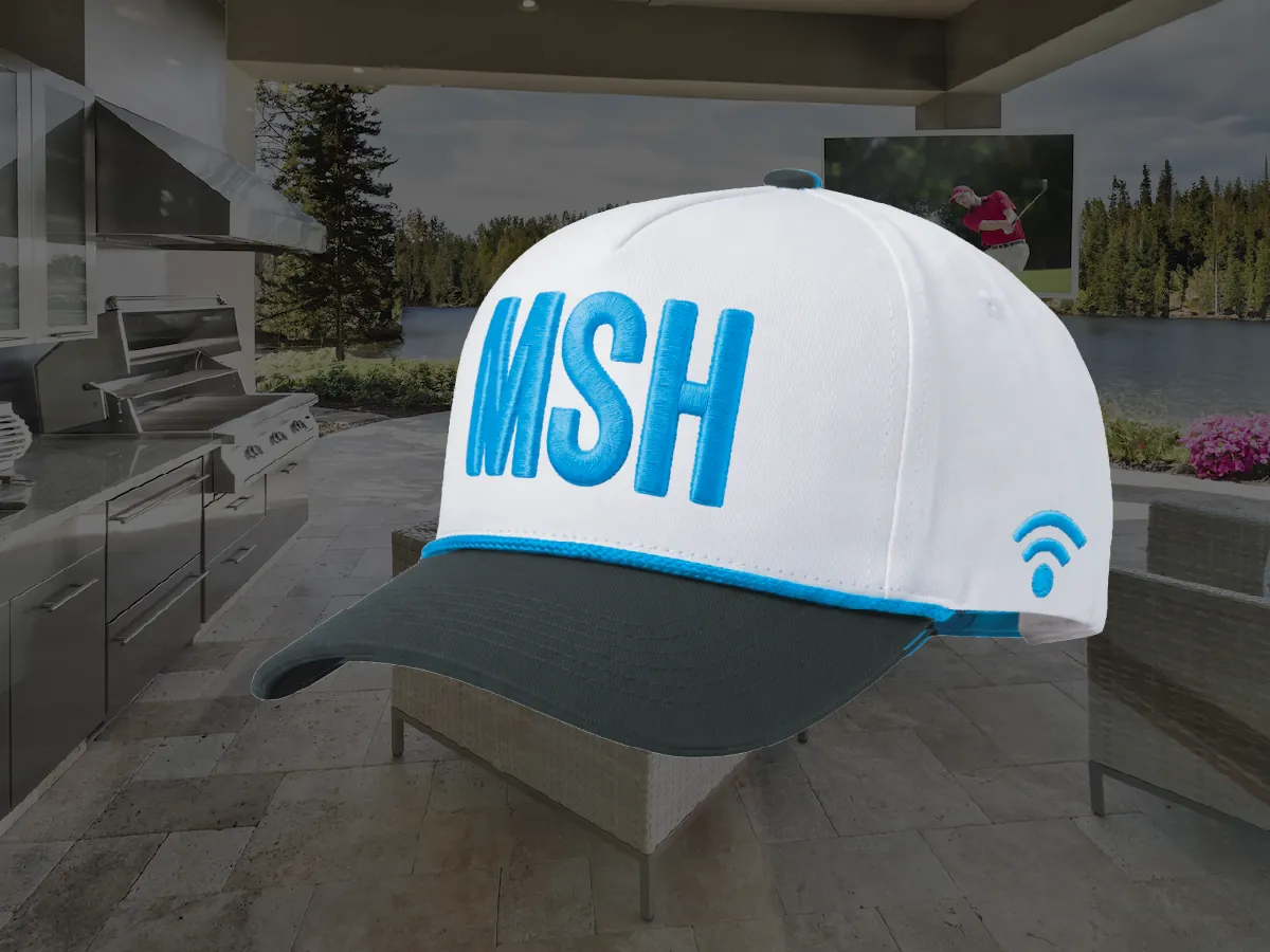 Muskoka Smart Homes custom white rope cap with 3D embroidery by LTD Customs
