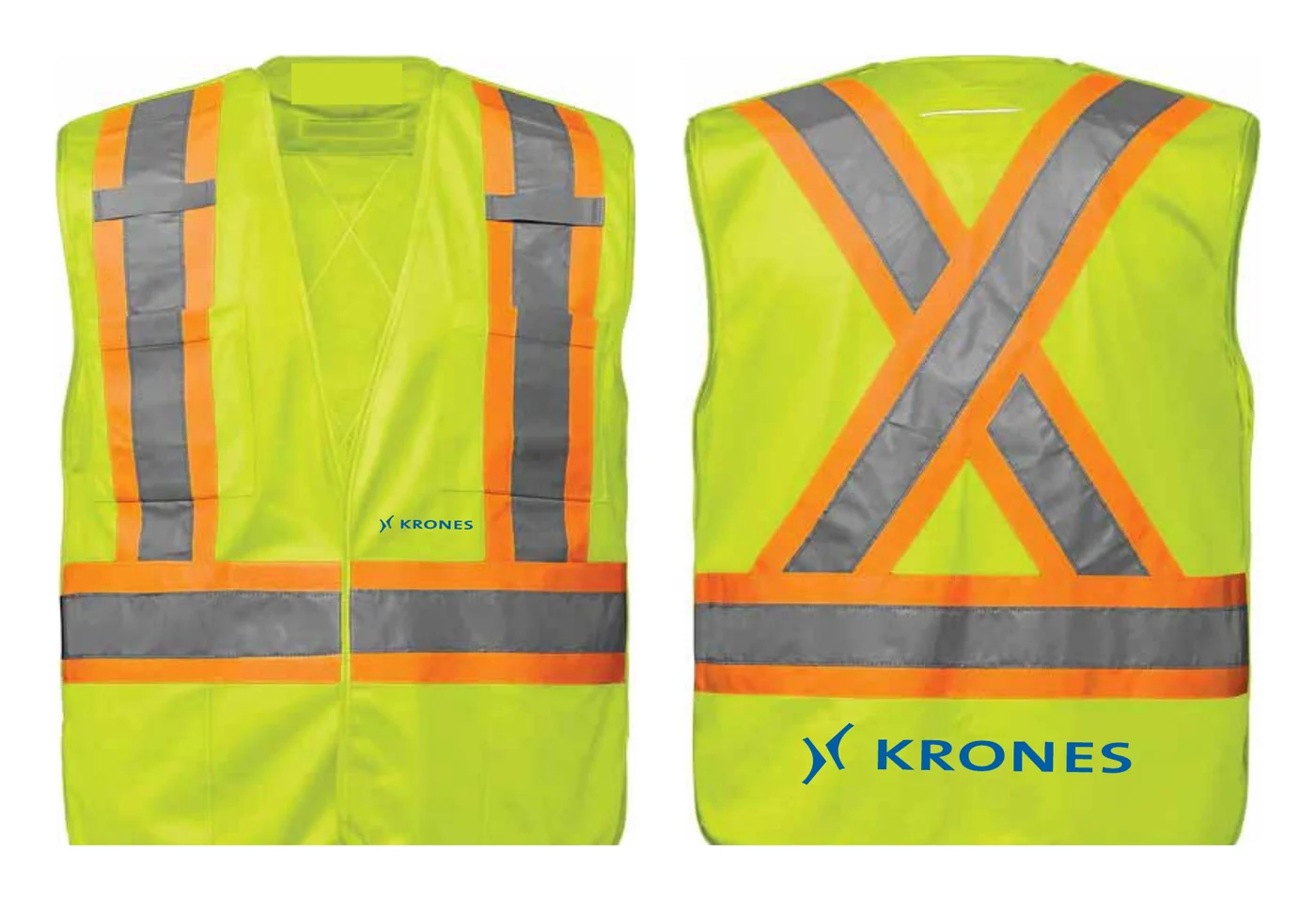 KRONES yellow hi-vis 5-point tear-away vest, front and back, with the logo low on the back